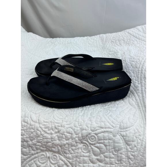 Volatile Women Black Rhinestone Wedge Vacation Beach Pool Summer Sandals Size 10 - Picture 6 of 11